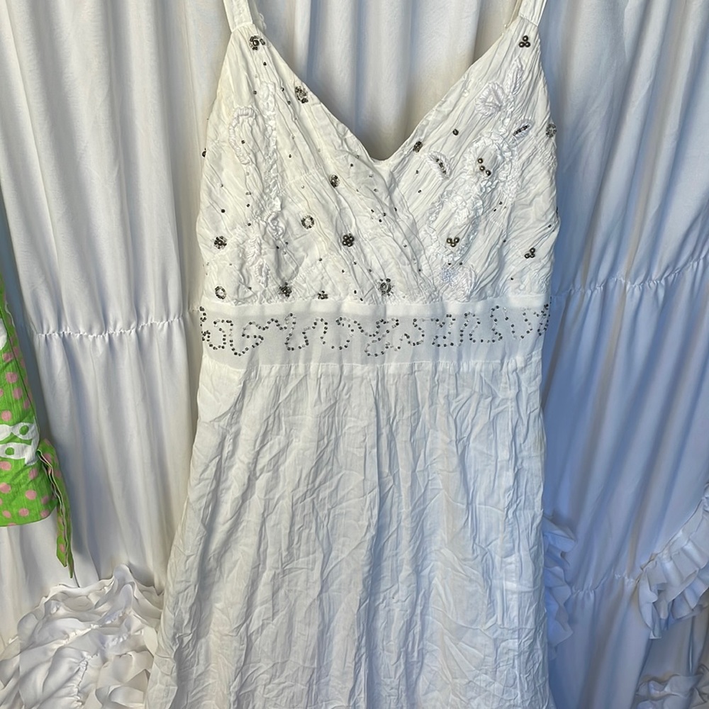 Tribal boho peasant maxi dress beaded